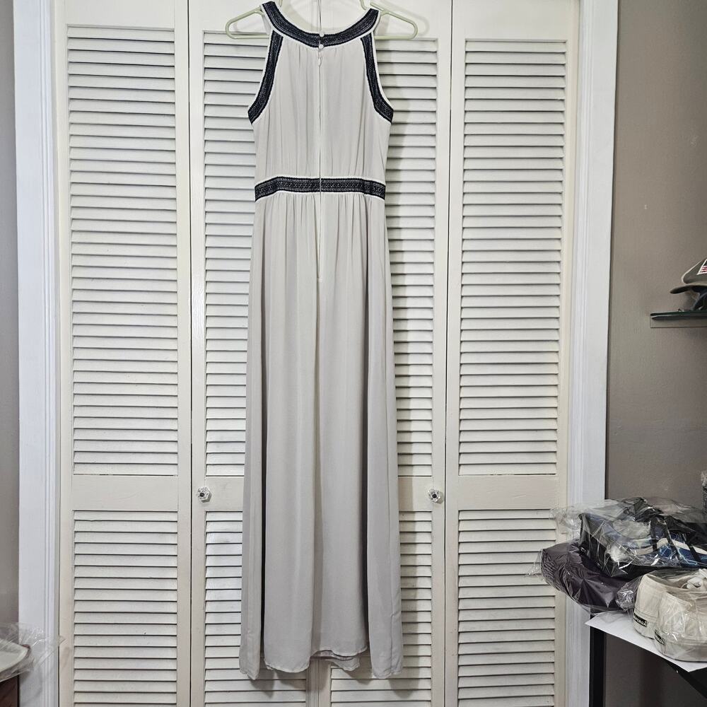 H&M Cream Chiffon Maxi Dress with Black Lace Detail - Size 6 NWT - Picture 4 of 11